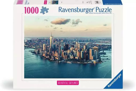 Ravensburger puzzle box with a cityscape design on a white background