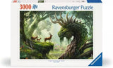Ravensburger puzzle box with a fantasy design of a dragon and deer in a forest.