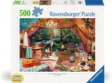 Ravensburger puzzle box with a scenic cabin design on a white background