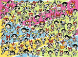 Pattern of cartoon characters with colorful backgrounds