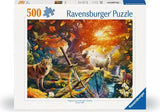 Ravensburger puzzle packaging with a forest scene featuring animals and a sword.