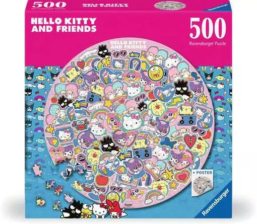 Puzzle box with Hello Kitty and Friends design on a blue and pink background