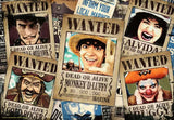 Collage of 'Wanted' posters featuring various characters with different expressions and text.