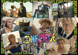 Collage of images with 'One Piece' theme featuring characters and elements from the anime.
