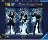 Ravensburger Harry Potter puzzle box with three characters and a glowing creature.