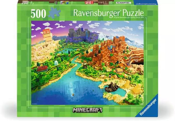 Ravensburger Minecraft puzzle box with a colorful illustration of a Minecraft world.