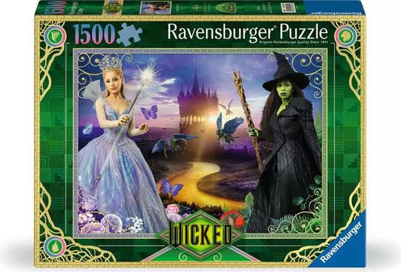 Ravensburger puzzle box featuring two characters from 'Wicked' with a castle and butterflies in the background.