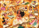 Illustration of a central character surrounded by various Disney characters and books on an orange background