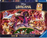 Disney Lorcana Ravensburger puzzle box with characters and books on a dark background