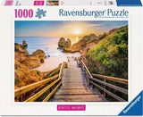 Ravensburger puzzle box with a scenic beach and栈道 design