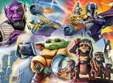 Collage of characters from a popular science fiction franchise with colorful background