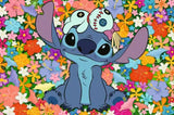 Cartoon character surrounded by colorful flowers