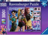 Ravensburger puzzle box featuring three animated characters with a purple background