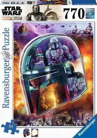 Star Wars The Mandalorian puzzle box with character and spaceship design, Ravensburger branding.