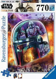 Star Wars The Mandalorian puzzle box with character and spaceship design, Ravensburger branding.