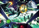 Space battle scene with Star Wars spacecraft and the Death Star in the background.