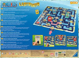 Board game packaging for 'One Piece Labyrinth' with game board and character cards on a blue background.