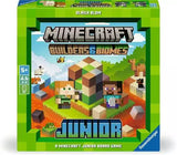 Minecraft Builders & Biomes Junior board game box with colorful graphics and text.