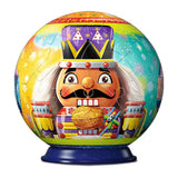 Colorful spherical puzzle with a nutcracker design on a white background