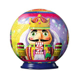 Colorful spherical puzzle with a nutcracker design on a white background