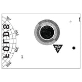 Black and white geometric design with circular patterns and text on a white background