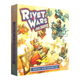 Board game box for 'Rivet Wars Reloaded' with colorful artwork on a white background