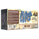 Box of toy figures with text and branding on a white background