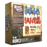 Rivet Wars Reloaded game box with toy figures and game components on a white background