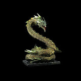 Bronze dragon sculpture on a black background