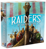 Board game box for 'Raiders of the North Sea' with Viking-themed artwork on a white background.