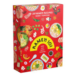 Red box of Ramen 101 with various ramen illustrations on a white background