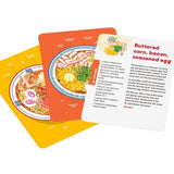 Colorful recipe cards with illustrations and text on a white background