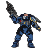 Robot character with a weapon on a white background