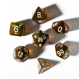Set of polyhedral dice with numbers on a white background