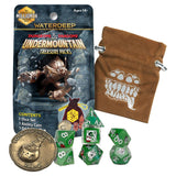 Dungeons & Dragons Undermountain Treasure Packs with dice set, coin, and pouch on a white background