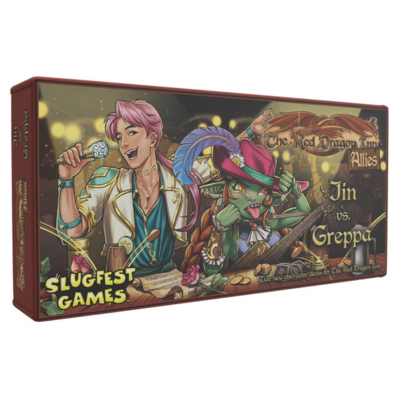 Board game box featuring characters from 'The Red Dragon Alliance' with Slugfest Games branding.