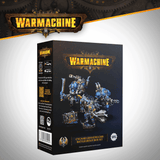 Warhammer 40,000 Warmachine game box with characters on a white background