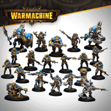 Collection of Warhammer figurines with 'Warmachine' logo above