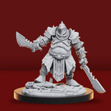 Warrior figurine with a large sword on a red background