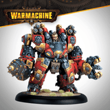 Mechanical warrior figurine from Warmachine on a gray background
