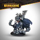 Warhammer figurine with a sword on a white background, featuring the Warmachine logo.