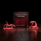 Resident Evil board game box with two decorative figures on a dark background