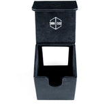 Black card holder with a logo on a white background