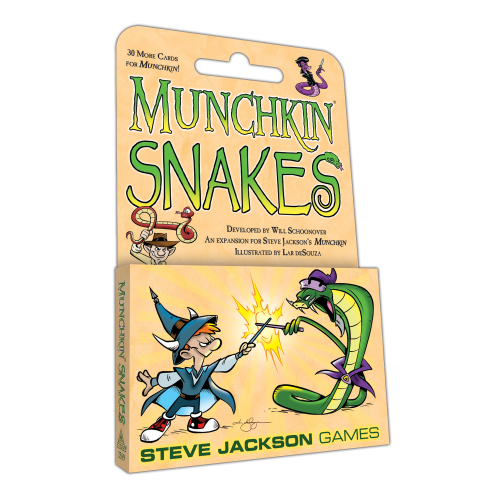 Munchkin Snakes game expansion packaging by Steve Jackson Games on a white background