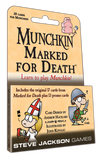 Munchkin Marked for Death card game packaging with cartoon characters on a beige background