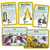Collection of fantasy-themed game cards with various illustrations and text.