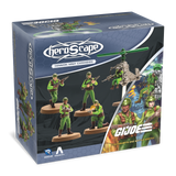 G.I. Joe heroScape Common Army Expansion packaging with figures and helicopter on a blue background