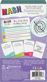 Back of a MASH party game box with text and card images.