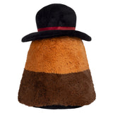 Plush toy resembling a stack of brown, orange, and black layers on a white background