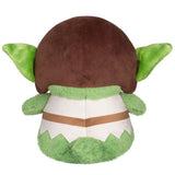 Plush toy resembling a character with a brown head and green ears on a white background